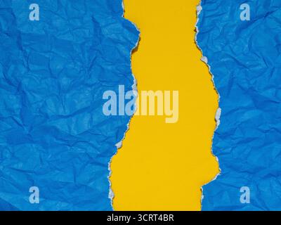 Texturhintergrund in zerknittertem Blau und Gelb Stockfoto