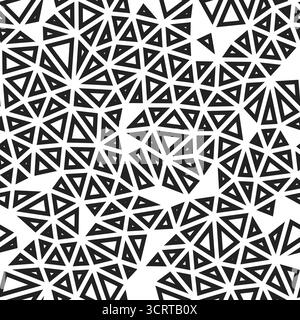 Minimaler geometrischer Hintergrund. Kleine Dreiecke. Schwarz-weiß-Stil. Geometrische Formen umrissen. Wiederholbares Muster. Schwarzweißkontrast. Stock Vektor