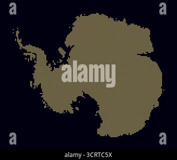 Antarktis gepunktete Karte. Digitale Karte des Kontinents auf dunklem Hintergrund. Antarktis-Form mit Kreispunkten. Punktstil. Kleine Kreise. Stock Vektor