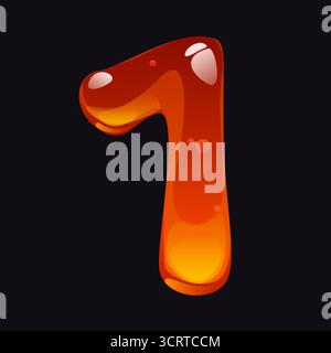 Sweet Honigcartoon Schriftart 1 Eins. Gelbe Bonbons Zeichentrickfilm ABC Typ Ziffer, süße Bernstein Fluss Vektor Buchstaben Schrift Figur. Flüssiger Honig mathematische Schriftartnummer oder mathematisches Zahlensymbol Stock Vektor