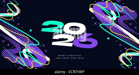 Happy New Year 2026 Typografie mit farbenfrohem Design und Halbtonformen. Lebendige Neujahrskunst für Banner, Poster, Grußkarten und Cover Tem Stock Vektor