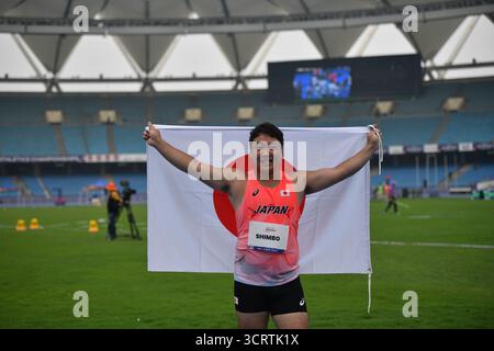 Neu-Delhi, Indien. Oktober 2025. Yamato Shimbo (JPN) Athletics : Discus der Männer werfen das F37-Finale im Jawaharlal nehru Stadium während der Weltmeisterschaft 2025 in Neu-delhi, Indien. Quelle: Ranjith Kumar/AFLO/Alamy Live News Stockfoto