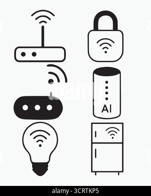 Smart Home IoT-Gerätesymbol Vektor-Illustration, moderne drahtlose Technologie Symbole für KI, Automatisierung, Sicherheit, Netzwerk, Innovation Stock Vektor