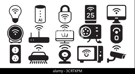 Smart Home IoT-Gerätesymbol Vektor-Illustration, moderne drahtlose Technologie Symbole für KI, Automatisierung, Sicherheit, Netzwerk, Innovation Stock Vektor