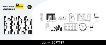 Büroausstattung von Regierungsbehörden – Übersicht der Abbildungen – Mega-Paket Stock Vektor