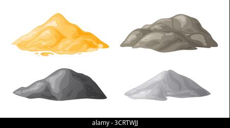 Sandstapel, Kies, Zement, Baustoffhaufen. Perfekt für Baustellenkonzepte. Vektorillustration isoliert auf weißem Hintergrund Stock Vektor