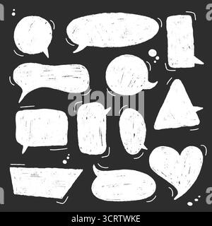 Sprudelkolben mit Buntstiften. Handgezeichnete Kreide-Talk-Frames. Niedliches Textfeld für Chats und Aufkleber Stock Vektor