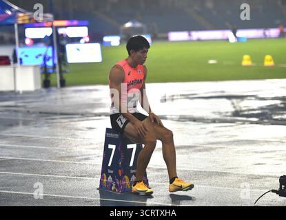 Neu-Delhi, Indien. Oktober 2025. Ryota Fukunaga (JPN) Leichtathletik: 400 m T13-Qualifikation der Männer im Jawaharlal nehru Stadium während der Para-Leichtathletik-Weltmeisterschaft 2025 in Neu-delhi, Indien am 2. Oktober 2025. Quelle: Unabhängige Fotoagentur/Alamy Live News Stockfoto