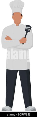 Cherf posiert auf weißem Hintergrund und hält einen Spachtel in voller Länge Stock Vektor