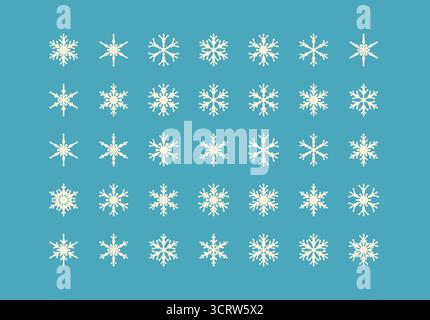 Set mit niedlichen Schneeflocken-Symbolen auf isoliertem Hintergrund Neujahrsverzierung Symbole für mobile Apps und Website-Design. Flache Schneeflocken-Symbole, Silhouette. Stock Vektor