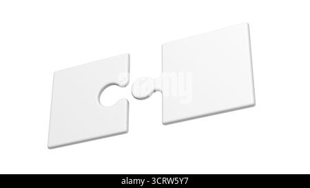 Zwei Puzzleteile isoliert auf weißem Hintergrund. Leer. 3D-Abbildung. Stockfoto