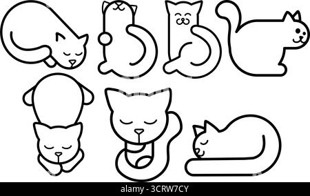 Set von Strichkunstkatzen in verschiedenen Posen Vektorillustration Stock Vektor
