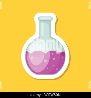 Flaschenaufkleber für das wissenschaftliche Labor im flachen Stil. Laborglasgeräte-Vektorillustration auf isoliertem Hintergrund. Reagenzglaszeichen Business-Konz Stock Vektor