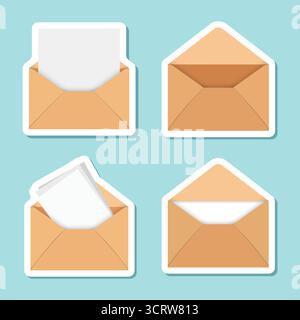 Umschlag mit dem Symbol Set mit Letter Sticker im flachen Stil. Vektorgrafik des Dokuments per E-Mail auf isoliertem Hintergrund. Postkartenschild Business Conc Stock Vektor