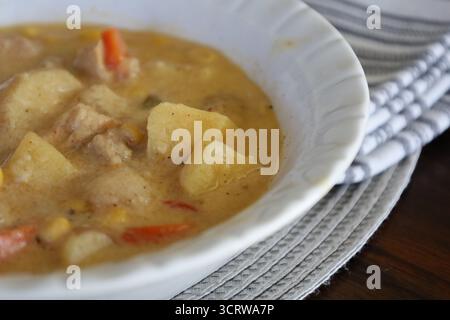 Gemüse- und Fleischeintopf in White Bowl Stockfoto