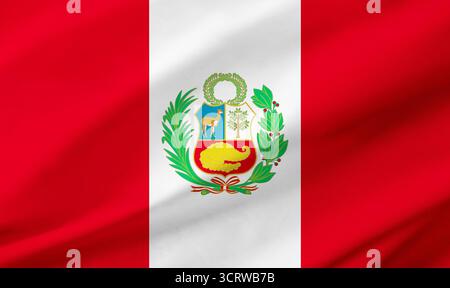 Hintergrunddetails der peruanischen Flagge, die den gesamten Rahmen mit gewellter Textur besetzt. Stockfoto