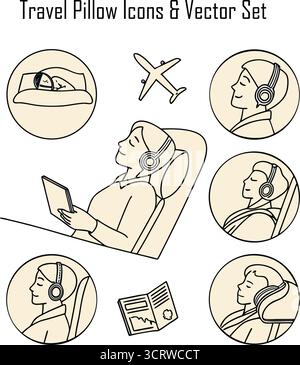 Vektorset für Reisekissen – bequeme Nackenstützungssymbole für Reise-, Schlaf- und Lifestyle-Design Stock Vektor