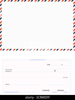 Bankscheck, leere Scheckvorlage für Schecks, leere Felder, zu füllende Raster, Musterpapier, Zahlung. . Vektorabbildung Stock Vektor