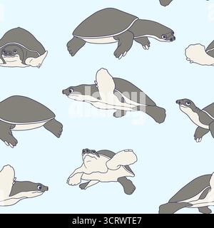 Niedliche Meeresschildkröten schwimmen in Ozean Küste nahtlose Muster Vektor Illustration Stock Vektor
