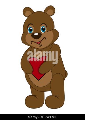 Süßer Teddybär, der ein Herz in den Pfoten hält. Valentinstag Stock Vektor