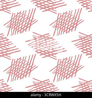 Nahtloses Vektormuster aus handgezeichneten, gekreuzten Kritzeleien in gedämpftem rosa Farbton vor einem sauberen weißen Hintergrund, wodurch eine minimalistische Textur entsteht Stock Vektor