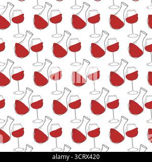 Entdecken Sie das breite Weinglas und den Dekanter mit abstrakten Flecken als Kulisse für Rotwein mit nahtlosem Muster. Isolierte Vektor-Illustration Wein Thematische Karten Hintergrund Poster Banner, Faltblätter Preis-Etikett Stock Vektor