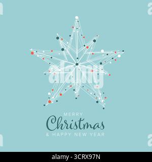 Eine elegante abstrakte Weihnachtskartenschablone mit Sternendesign, geometrischen Linien und bunten Punkten für festliche Weihnachtskarten und Dekoration. Diese artis Stock Vektor