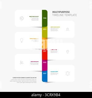 Mehrzweck-Timeline-Vorlage mit einem modernen, farbenfrohen vertikalen Timeline-Design, das für verschiedene Präsentationen geeignet ist. Kreative Zeitplanvorlage in Stock Vektor