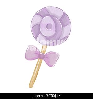 Eine schöne Illustration eines violetten Lutschers im Aquarellstil. Halloween-Attribut. Stockfoto