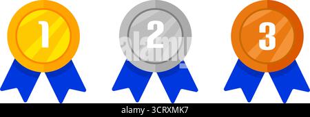 Gold-, Silber- und Bronzemedaillen mit Bändern besetzt Stock Vektor