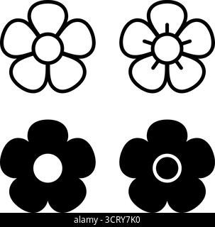 Niedliches Gänseblümchen-Symbol in Linie, Glyphe und flacher Stil. Vektorabbildung Stock Vektor