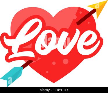Liebe geschrieben auf rotes Herz durchbohrt von Pfeil - Vektor-Illustration Stock Vektor