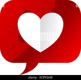 Rote Sprechblase mit weißem herzähnlichem Knopf - Vektorsymbol Stock Vektor