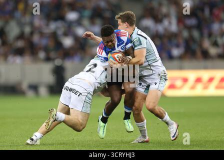 3. Oktober 2025, Kapstadt, Westkap, Südafrika: Stormers' WANDISILE SIMELANE während des United Rugby Championship Matches zwischen den Stormers und Ospreys im Eröffnungsspiel der United Rugby Championship im Cape Town Stadium in Kapstadt, Südafrika. (Kreditbild: © Bertram Malgas/ZUMA Press Wire) NUR REDAKTIONELLE VERWENDUNG! Nicht für kommerzielle ZWECKE! Stockfoto