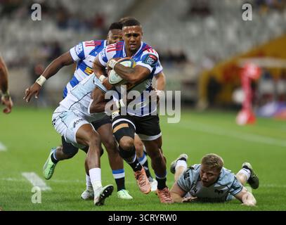 3. Oktober 2025, Kapstadt, Westkap, Südafrika: Stormers' LEOLIN ZAS während des United Rugby Championship Matches zwischen den Stormers und Ospreys im Eröffnungsspiel der United Rugby Championship im Cape Town Stadium in Südafrika. (Kreditbild: © Bertram Malgas/ZUMA Press Wire) NUR REDAKTIONELLE VERWENDUNG! Nicht für kommerzielle ZWECKE! Stockfoto