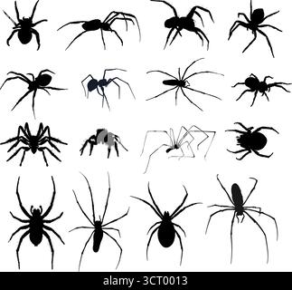 Spider Silhouette Set – Vektorillustration Stock Vektor