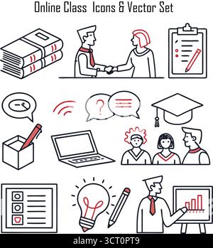 Online-Schulungskonzept mit digitalem Lernen, virtuellem Klassenzimmer, Fernunterricht und moderner Fernlerntechnologie Stock Vektor