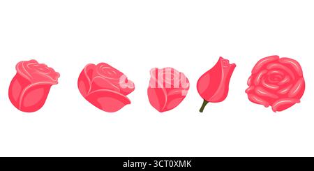 Set aus leuchtend rosa Rosen für dein Design. Vektorillustration isoliert auf weißem Hintergrund. Stock Vektor