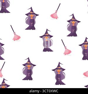 Nahtloses Muster mit Hexe und Besenstiel Stock Vektor