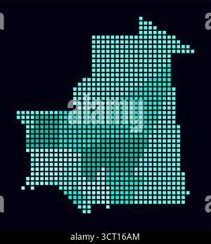 Gepunktete Karte von Mauretanien. Digitale Landkarte des Landes auf dunklem Hintergrund. Mauretanienform mit quadratischen Punkten. Farbige Punkte. Große Quadrate. Stock Vektor