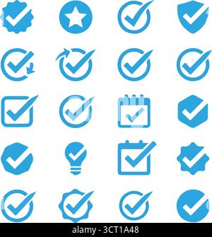 Blaues Häkchen-Symbol, Genehmigungszeichen Stock Vektor