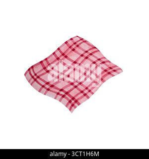 Karierte Tischdecke in Aquarellfarben. Hellrosa Stoff mit dunkelrosa Karomuster auf weißem Hintergrund. Stockfoto