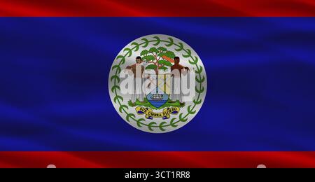 Belize-Flagge mit Stoffstruktur. Realistische Flagge von Belize winkt Stockfoto