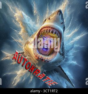 Symbolisches Image, Trump auf Rache, Verfolgung aller Gegner, Autokratie, Militär gegen US-Bürger, US-Demokratie in Gefahr, EU und Deutschland und Stockfoto