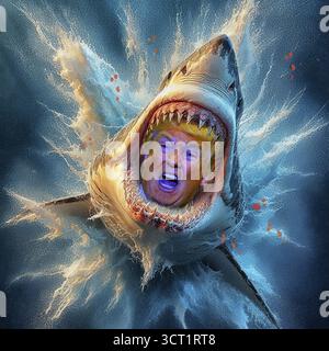 Symbolisches Image, Trump auf Rache, Verfolgung aller Gegner, Autokratie, Militär gegen US-Bürger, US-Demokratie in Gefahr, EU und Deutschland und Stockfoto