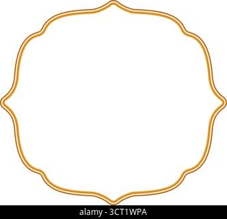 Goldene realistische Ziervignette mit 3D-Rand. Geometrischer, glänzender Rahmen mit verzierten goldenen Verzierungen. Für Zertifikate, Auszeichnungen, Stempel, Etiketten, Abzeichen, Stock Vektor