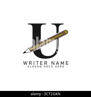 Design mit Bleistift-Logo mit Buchstabe U. Symbol für Bleistift mit Buchstabe U Stock Vektor