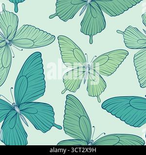 Wunderschönes nahtloses Muster mit bunten Schmetterlingen Stock Vektor