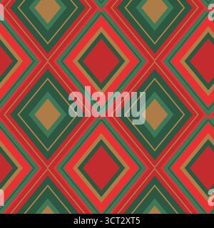 Nahtloses Weihnachtsmuster Mit Argyle. Rotes und grünes Rautenmuster, Geometrisches Textildesign Stock Vektor