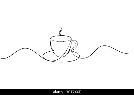 Kaffeetasse mit Dampf durchgehend eine Linie, die minimalistische Illustration zeigt Stock Vektor